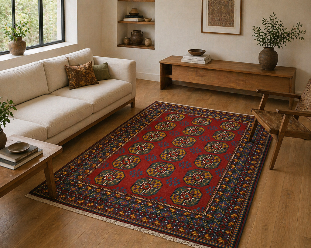290 x 195 cm Hand-Knotted Afghan Akche Bokhara Geometric Rug