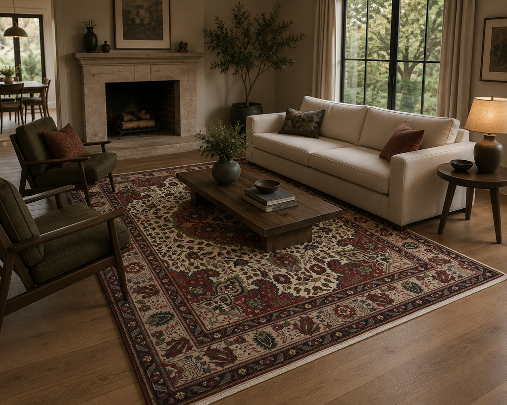 290 x 195 cm Hand-Knotted Persian Mashad Wool Rug