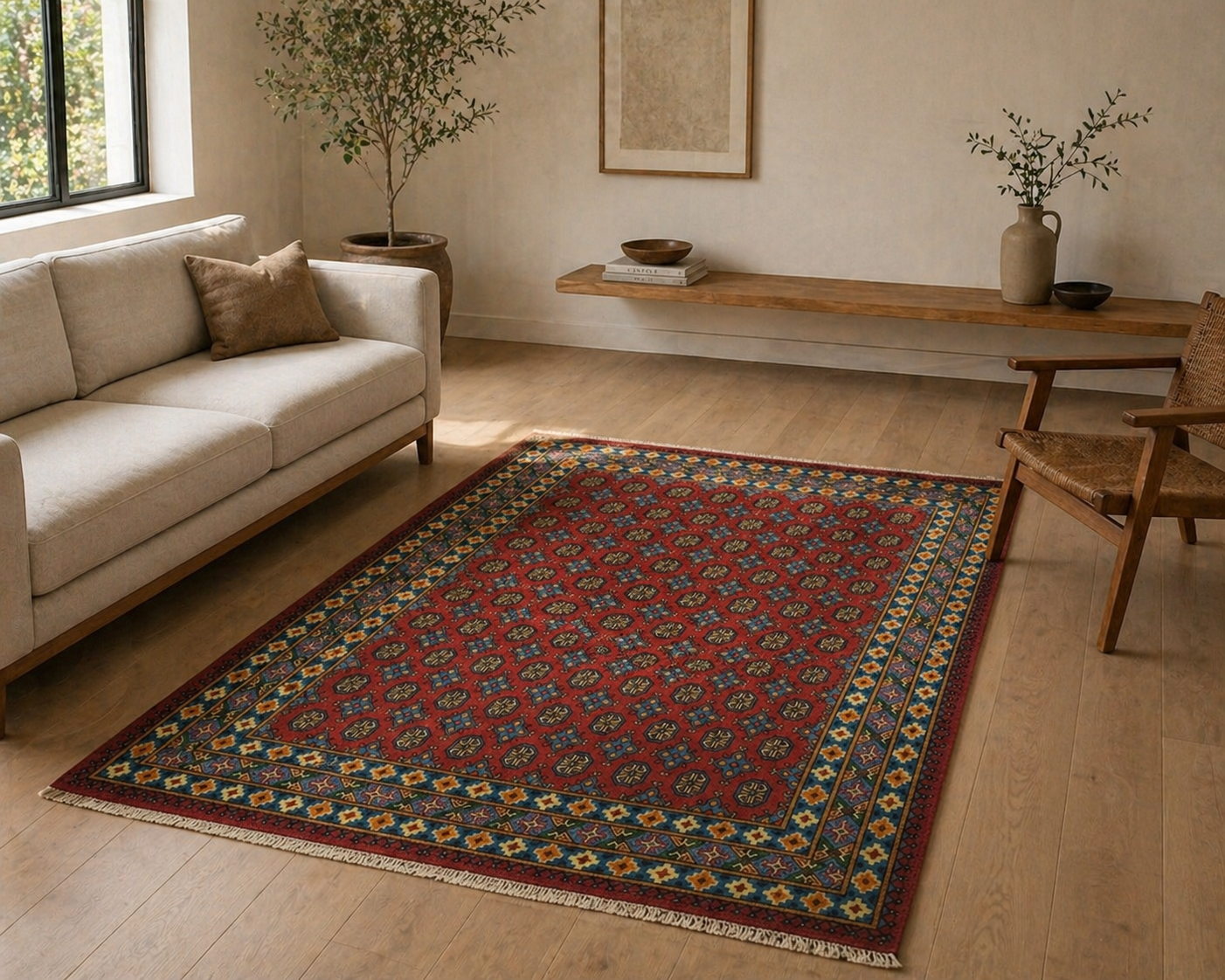 290 x 198 cm Hand-Knotted Afghan Akche Bokhara, Rug