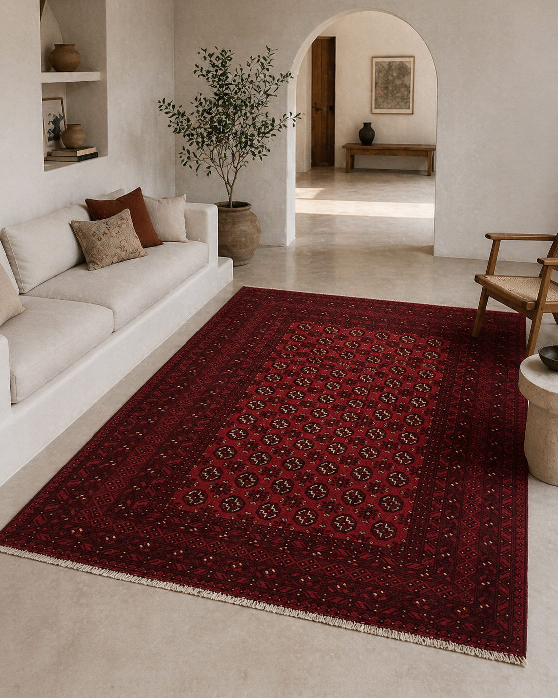290 x 199 cm Hand-Knotted Afghan Akche Bokhara Rug