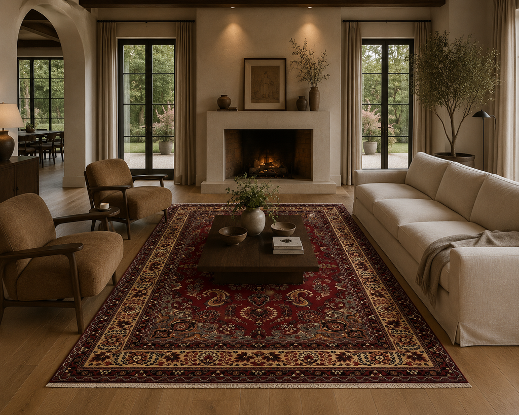 290 x 200 cm Hand-Knotted Persian Floral Mashad Wool Rug