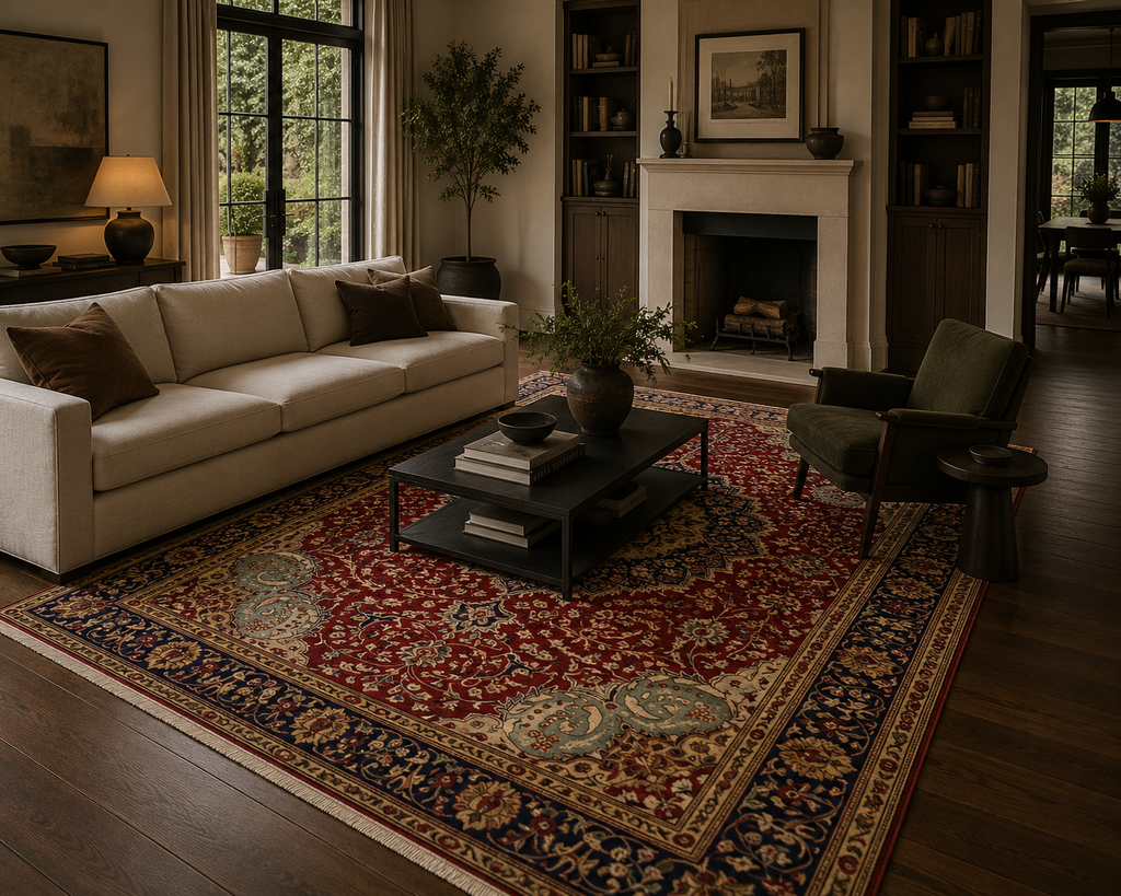 290 x 200 cm Hand-Knotted Floral Persian Tabriz Wool Rug