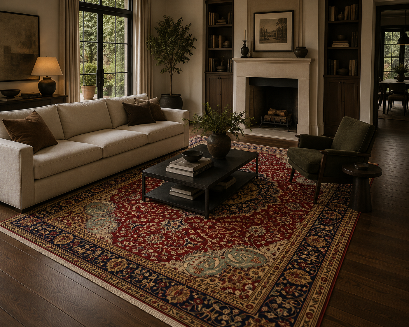 290 x 200 cm Hand-Knotted Floral Persian Tabriz Wool Rug
