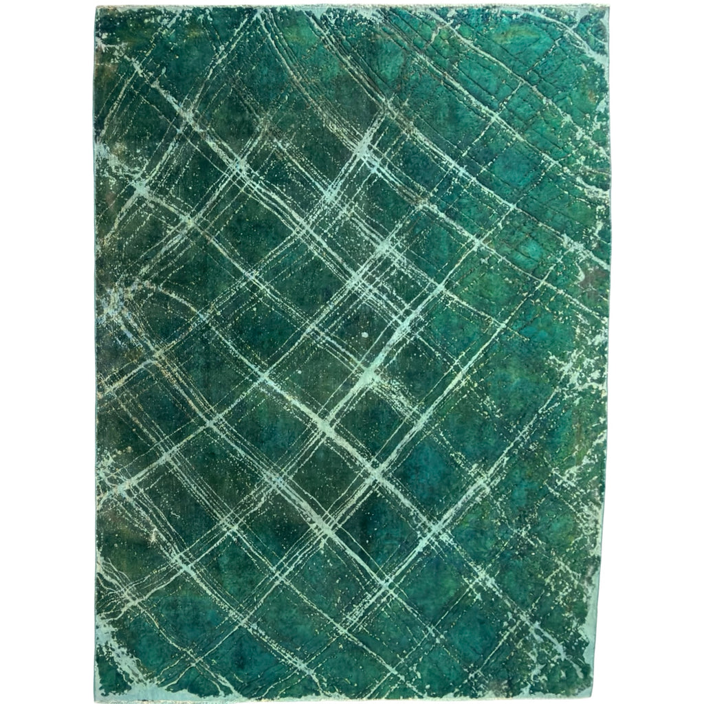 290 x 208 cm Hand-Knotted Ultra Vintage Turquoise Wool Rug