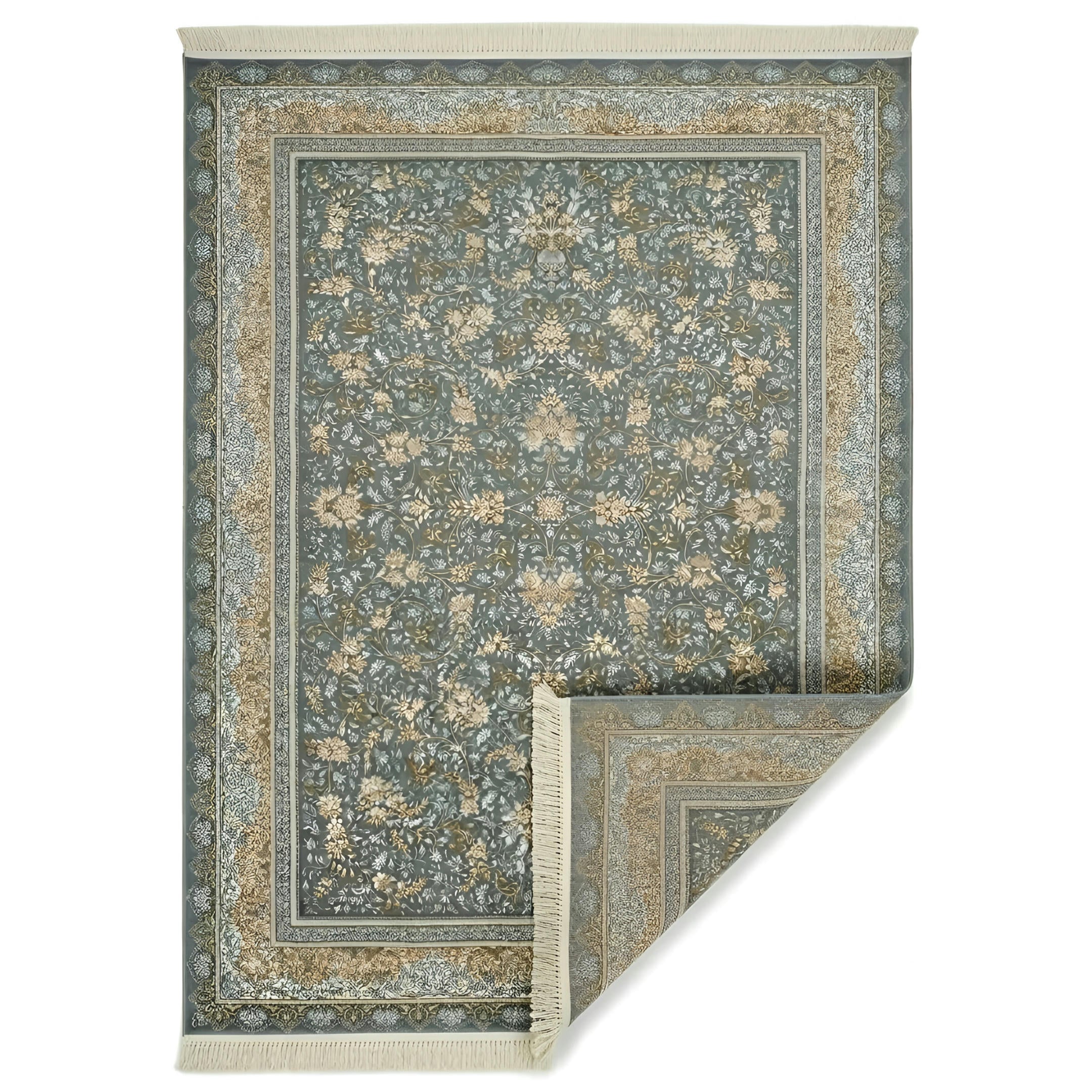300 x 200 cm Machine-Made Persian Floral Grey & Gold Rug