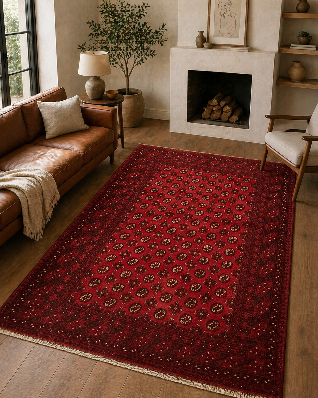 291 x 198 cm Hand-Knotted Afghan Akche Bokhara Rug