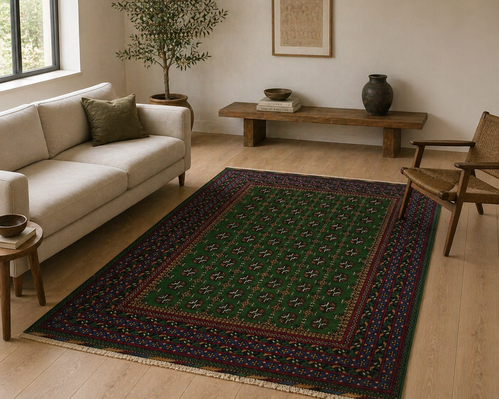 294 x 204 cm Hand-Knotted Afghan Akche Bokhara Geometric Rug