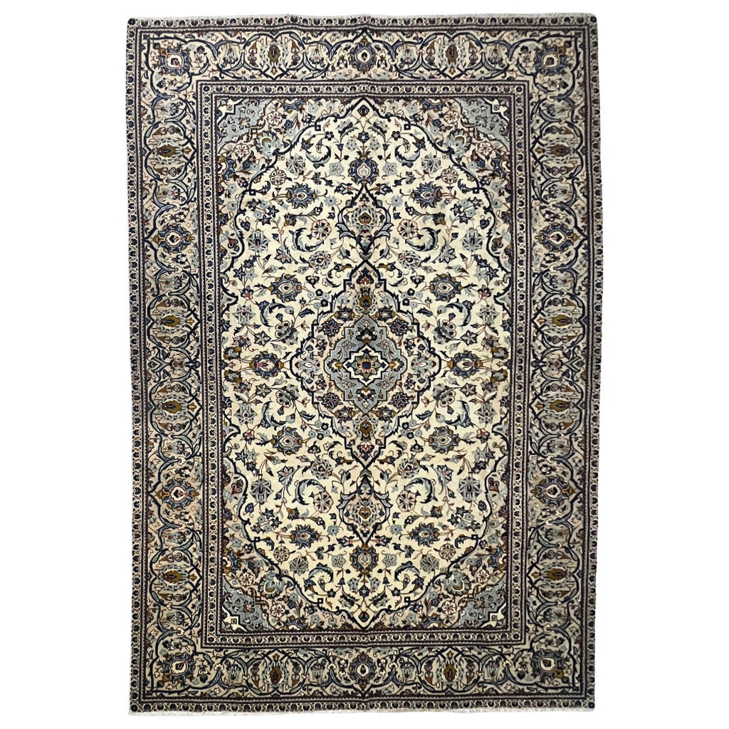 295 x 193 cm Hand-Knotted Persian Nain Ivory Wool Rug