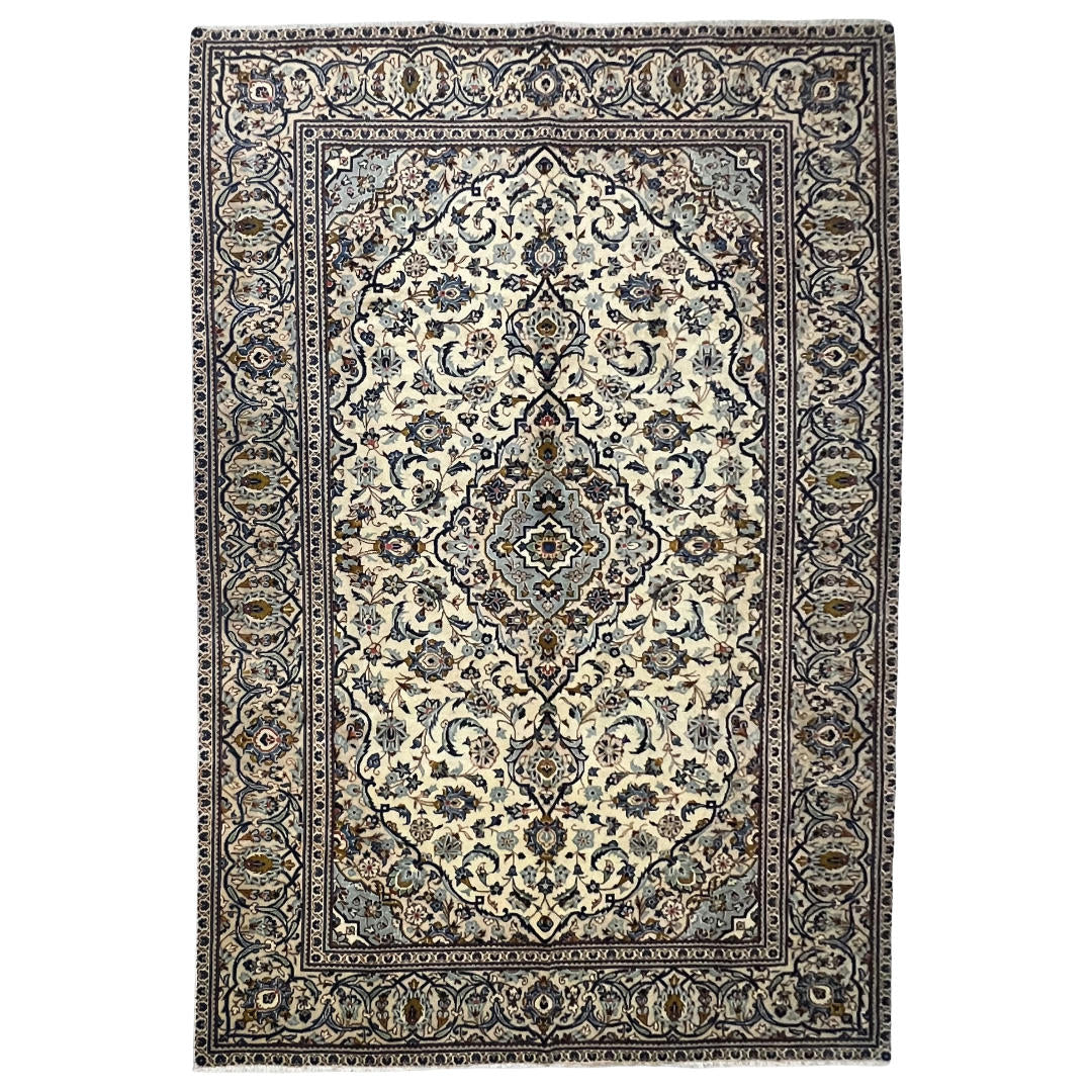 295 x 193 cm Hand-Knotted Persian Nain Ivory Wool Rug