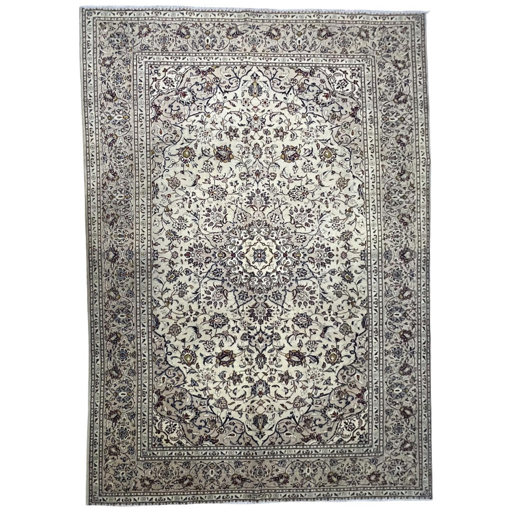 295 x 194 cm Hand-Knotted Persian Kashan Cream Rug