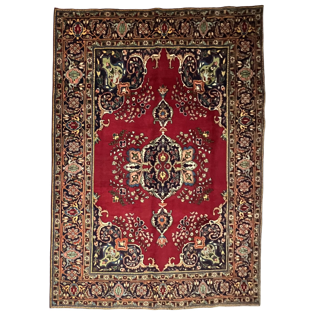 295 x 198 cm Hand-Knotted Persian Kashan Wool Rug