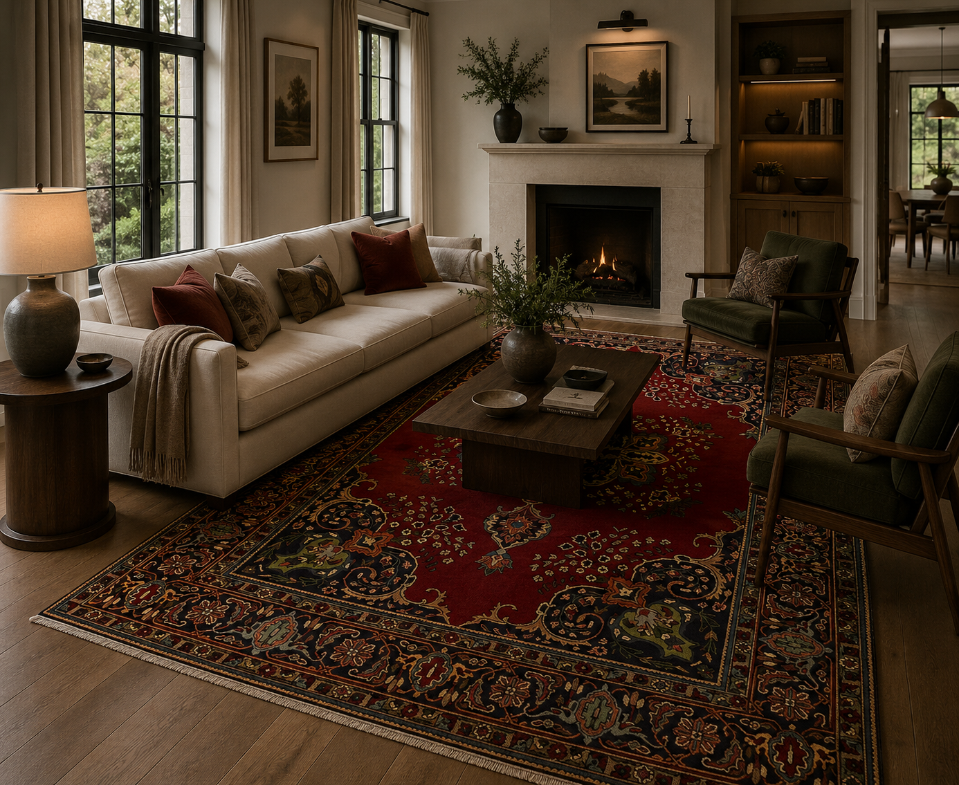 295 x 198 cm Hand-Knotted Persian Kashan Wool Rug