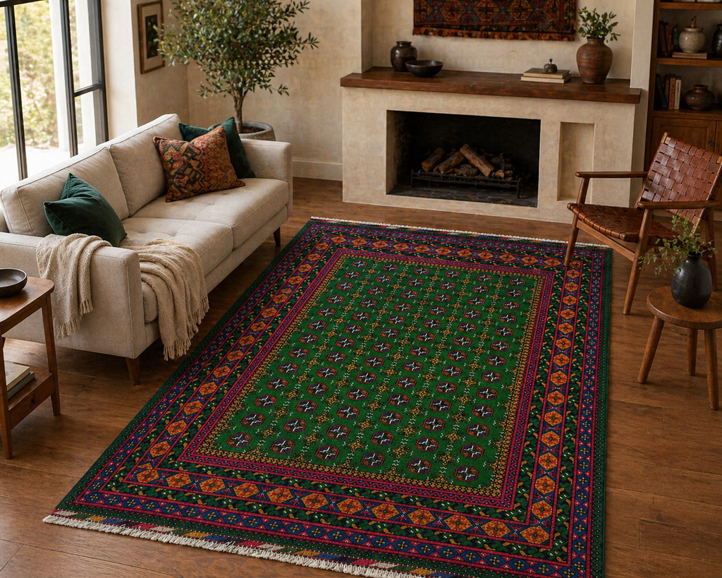 295 x 199 cm Hand-Knotted Afghan Akche Bokhara Geometric Rug