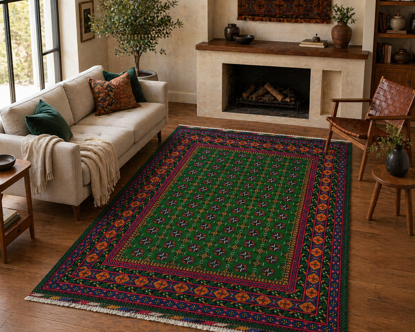 295 x 199 cm Hand-Knotted Afghan Akche Bokhara Geometric Rug
