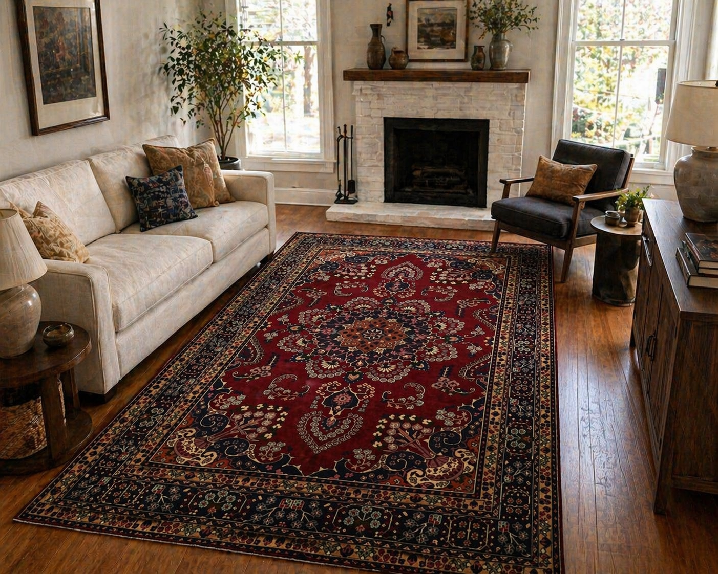 295 x 200 cm Hand-Knotted Persian Kashan Medallion Rug