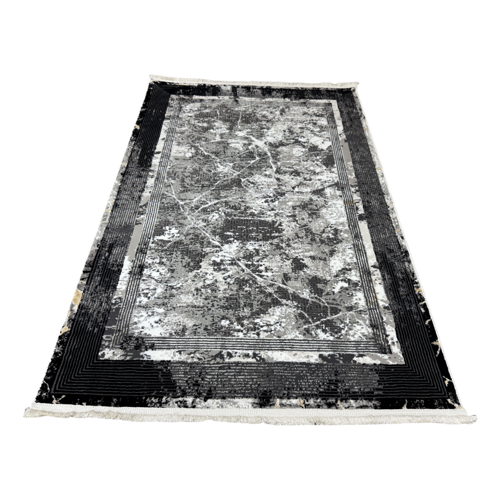 180 x 120 cm Black Grey Marble Border Abstract Rug