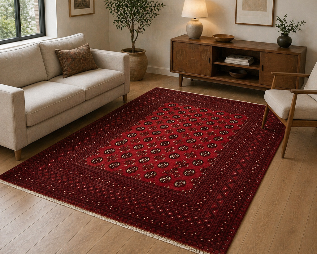 291 x 199 cm Hand-Knotted Afghan Akche Bokhara Rug