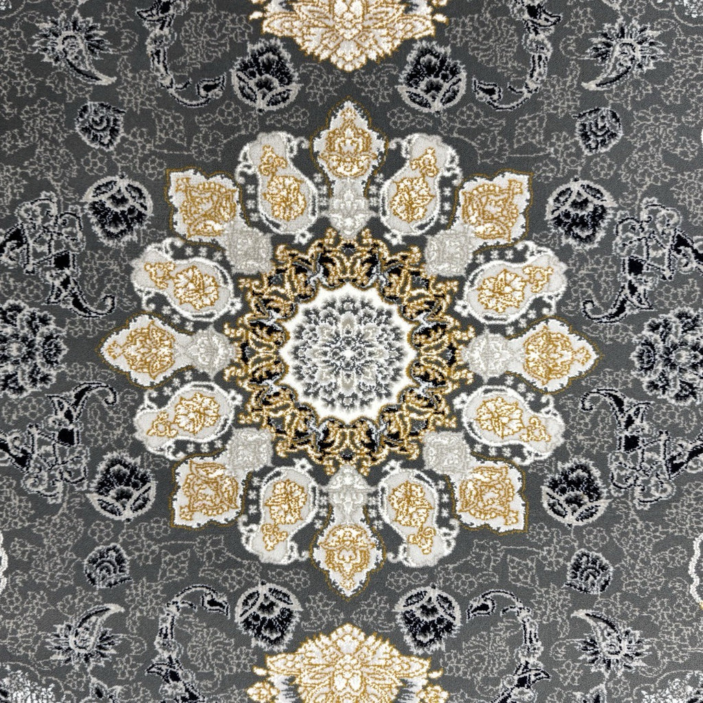 Charcoal and gold Persian rug detail