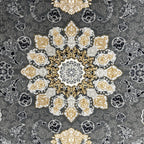 Charcoal and gold Persian rug detail