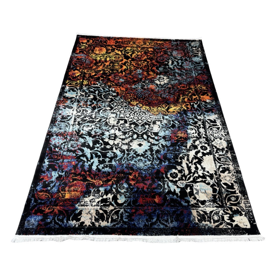 230 x 160 cm Ember Glow Classic Rug – Dark Base with Vibrant Artistic Accents