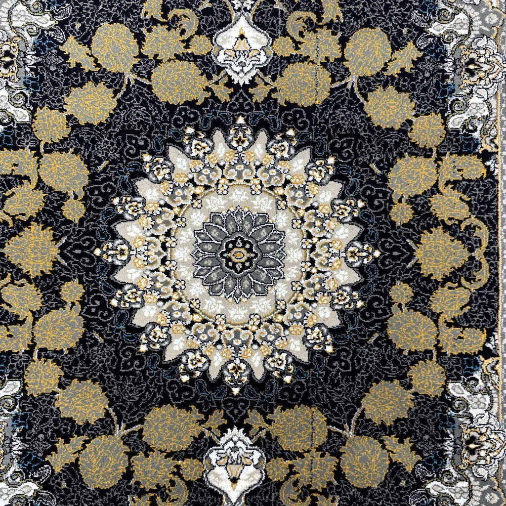 Grey and gold Persian rug detail
