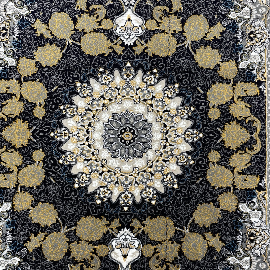 Grey and gold Persian rug detail