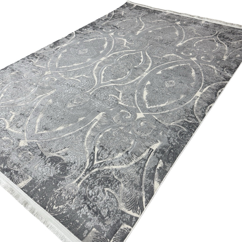 230 x 160 cm Silver Grey Vintage Damask Pattern Rug