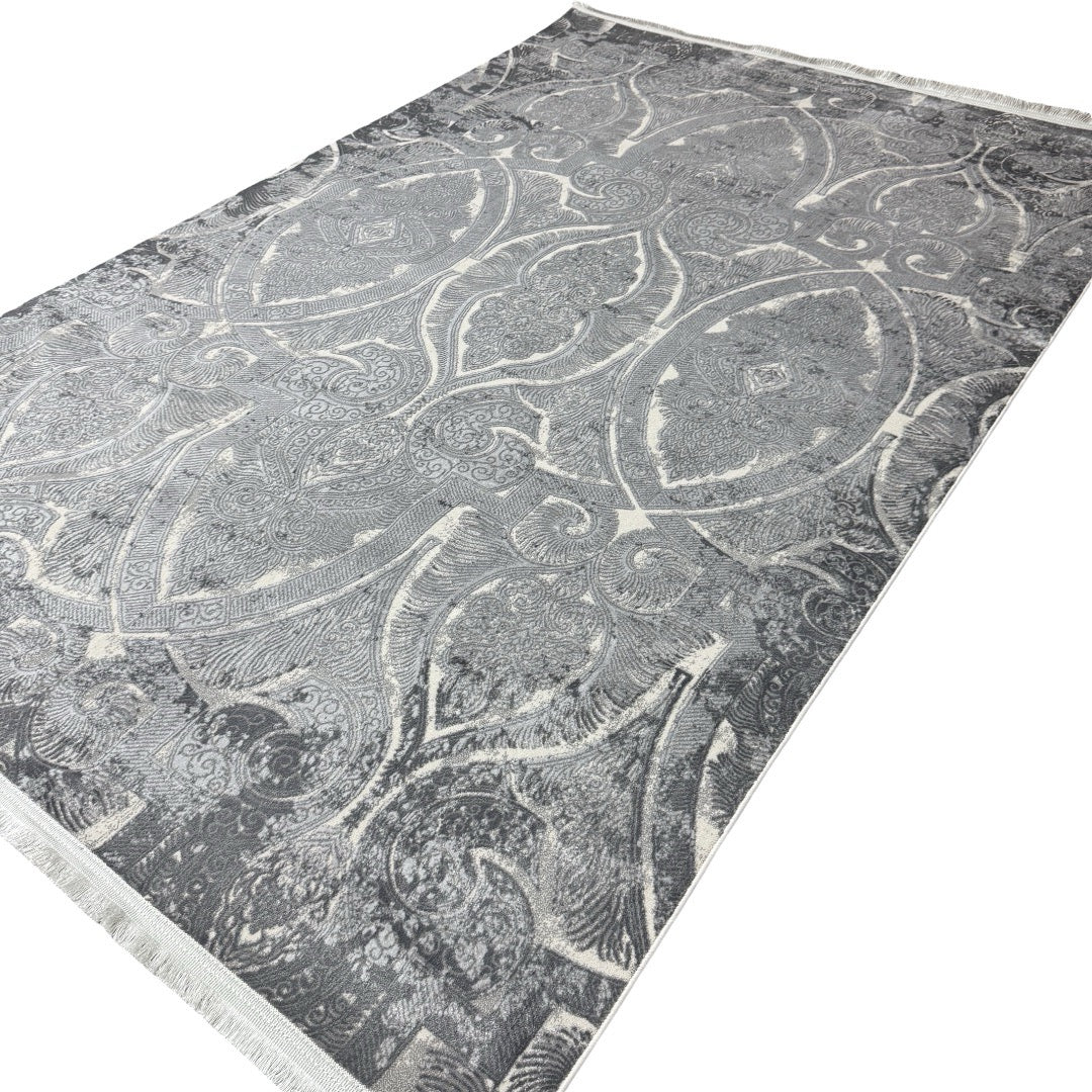230 x 160 cm Silver Grey Vintage Damask Pattern Rug