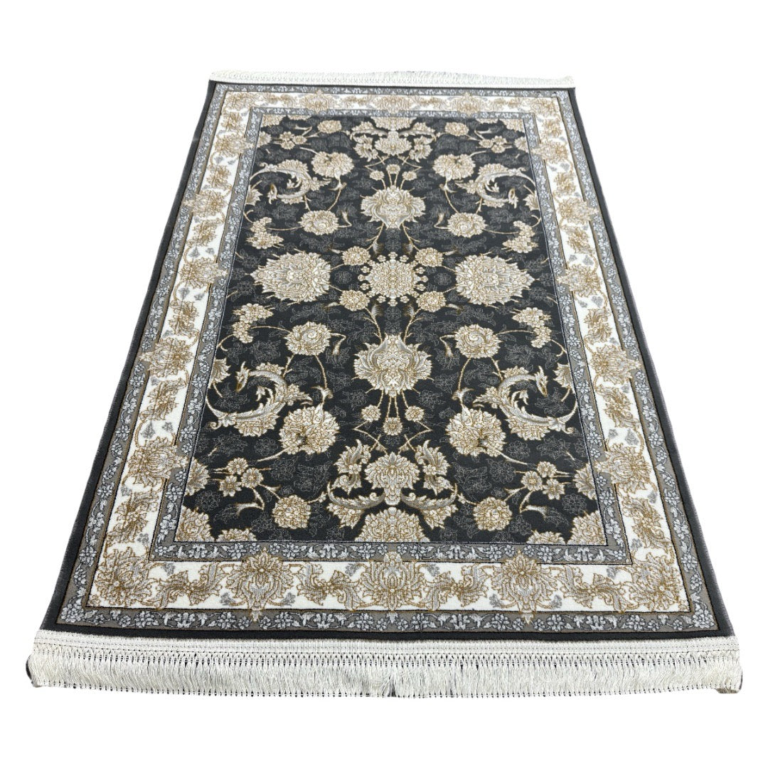 Regal bloom grey and ivory rug detail
