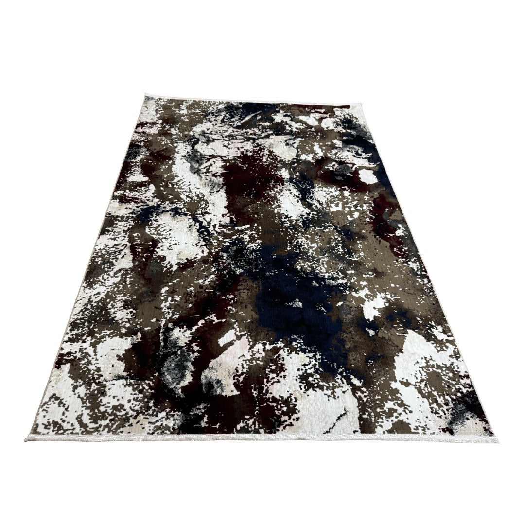 230 x 160 cm Artistic Distressed Turkish Rug in Ivory, Brown & Burgundy