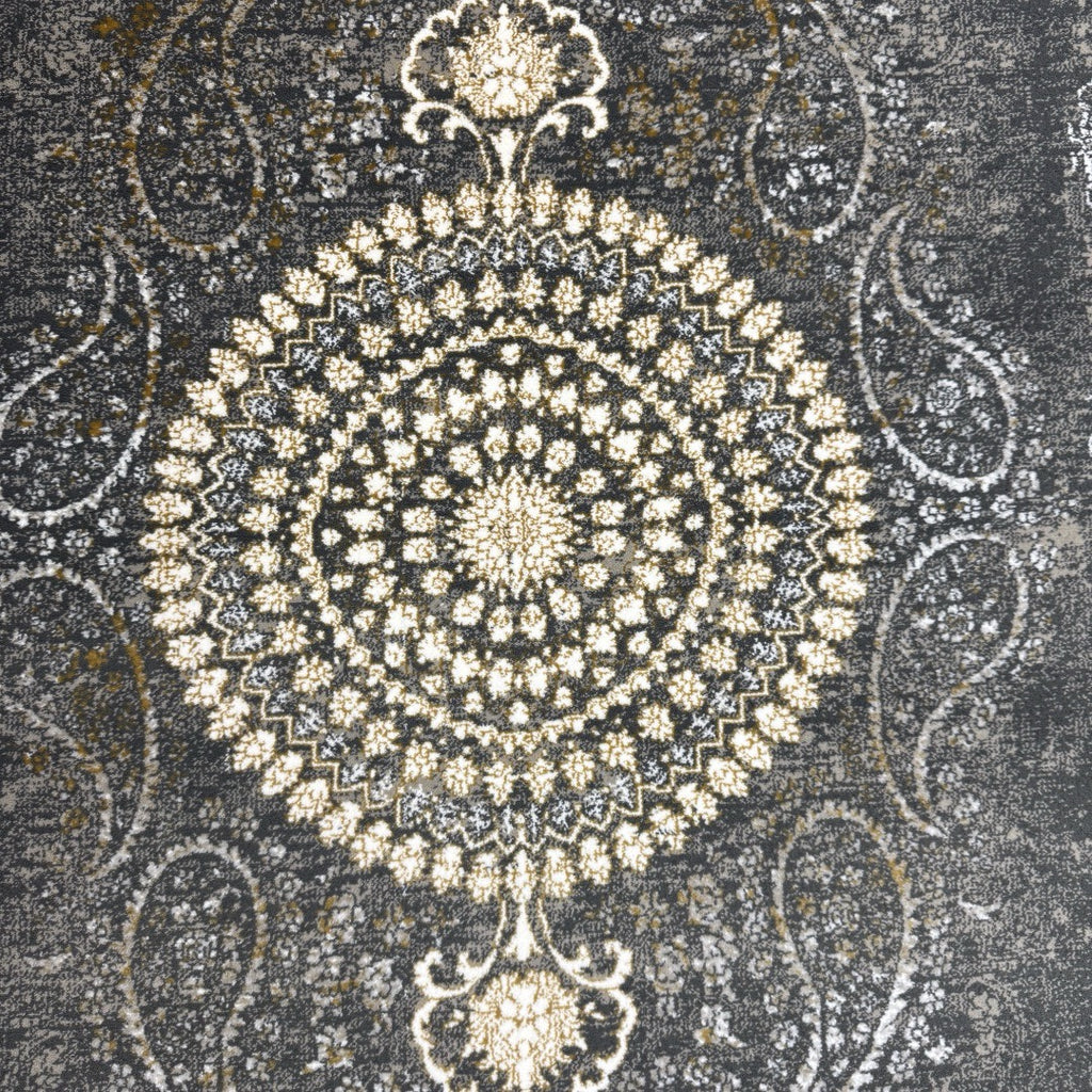 Vintage grey floral medallion rug detail