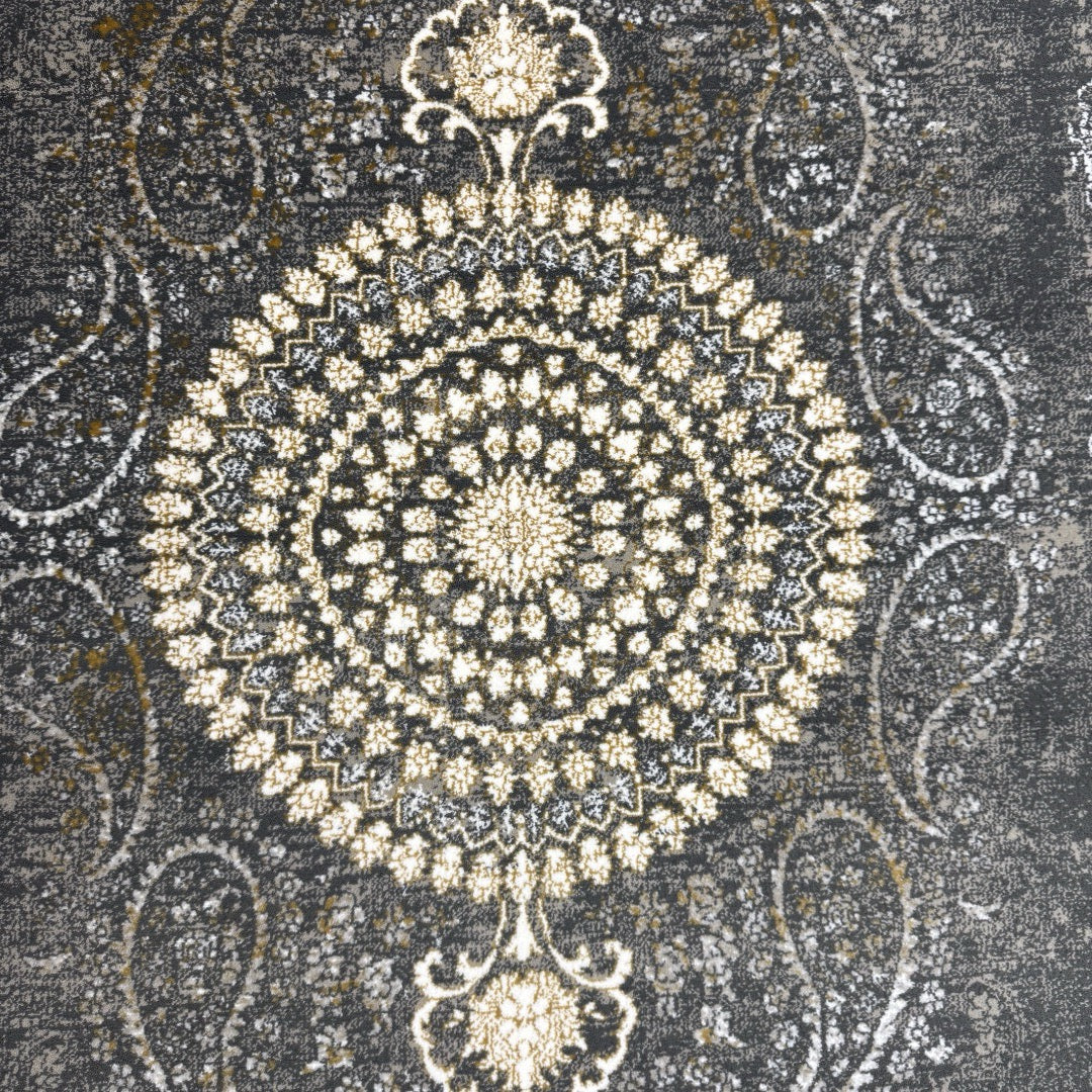 Vintage grey floral medallion rug detail