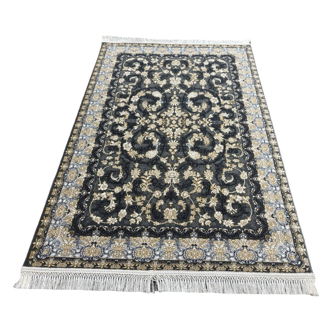 Ivory and grey Persian rug detail