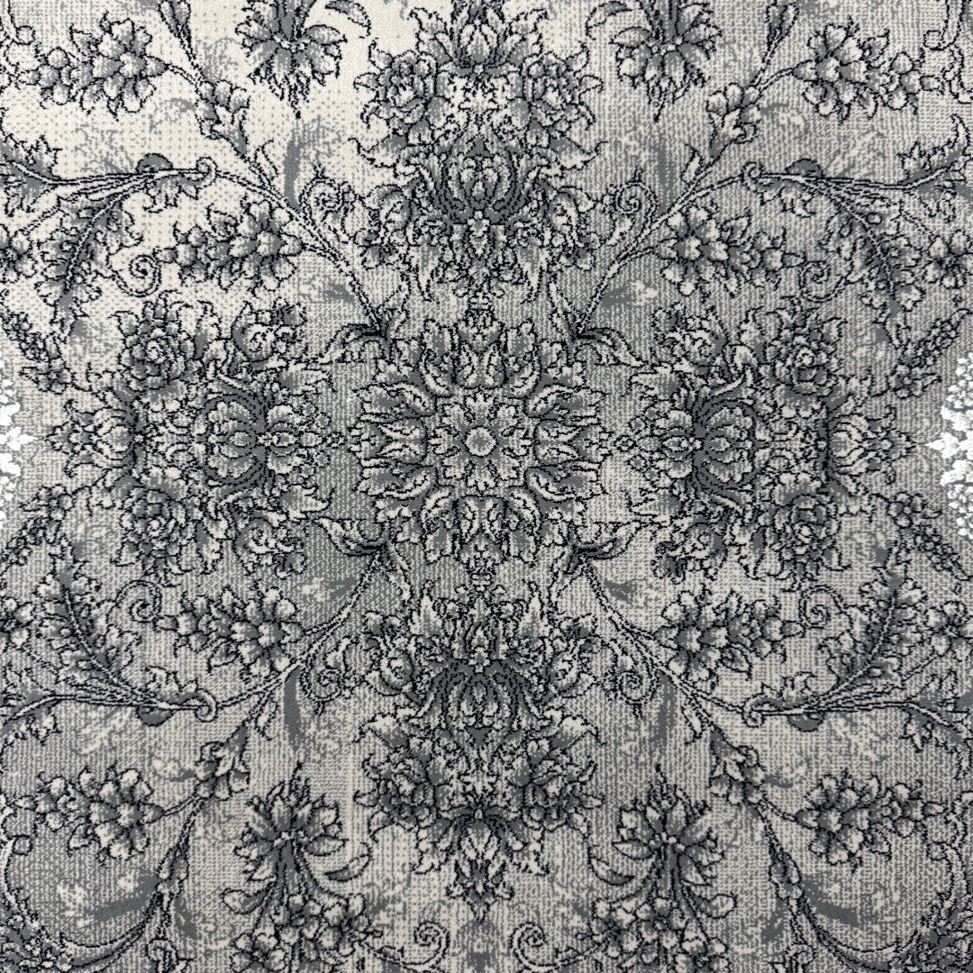 Grey Persian floral rug detail