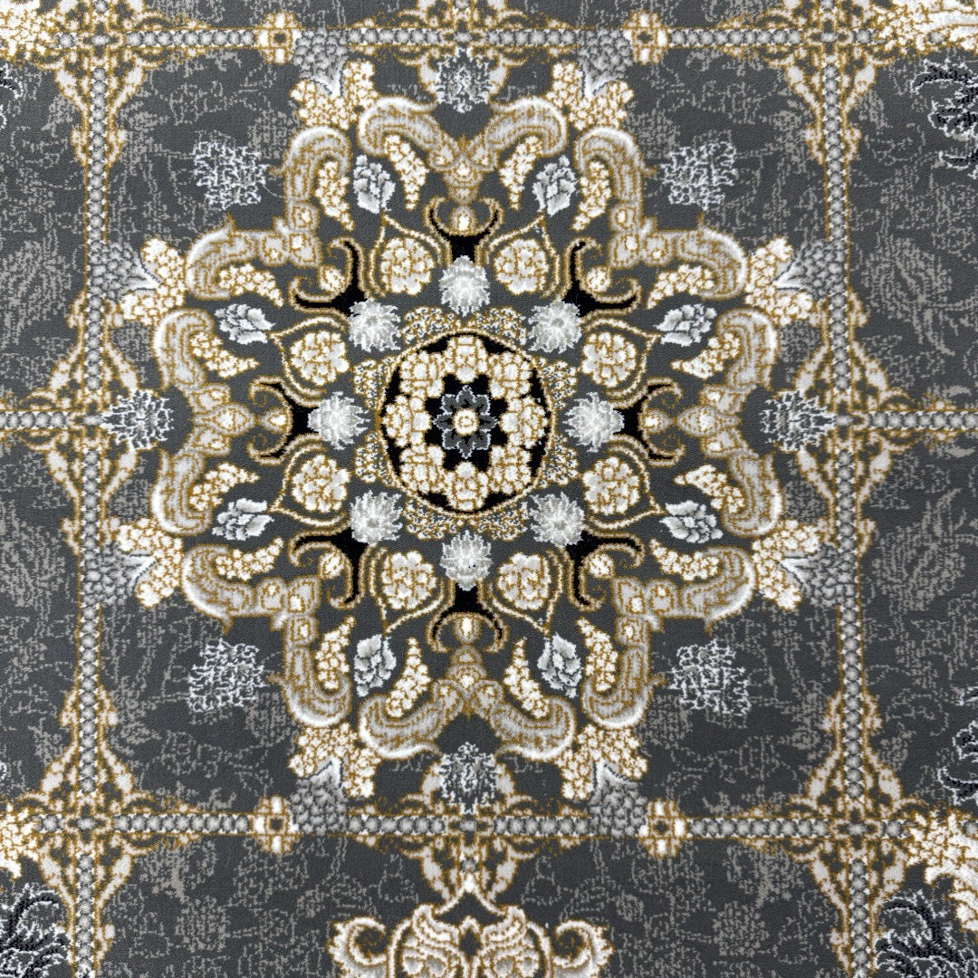 Gold and grey medallion rug detail
