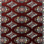 Burgundy Bokhara rug detail