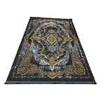 230 x 160 cm Black & Gold Distressed Medallion Turkish Rug