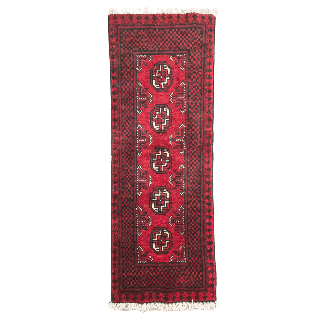 140 x 50 cm Hand-Knotted Red Bokhara Afghan Akche