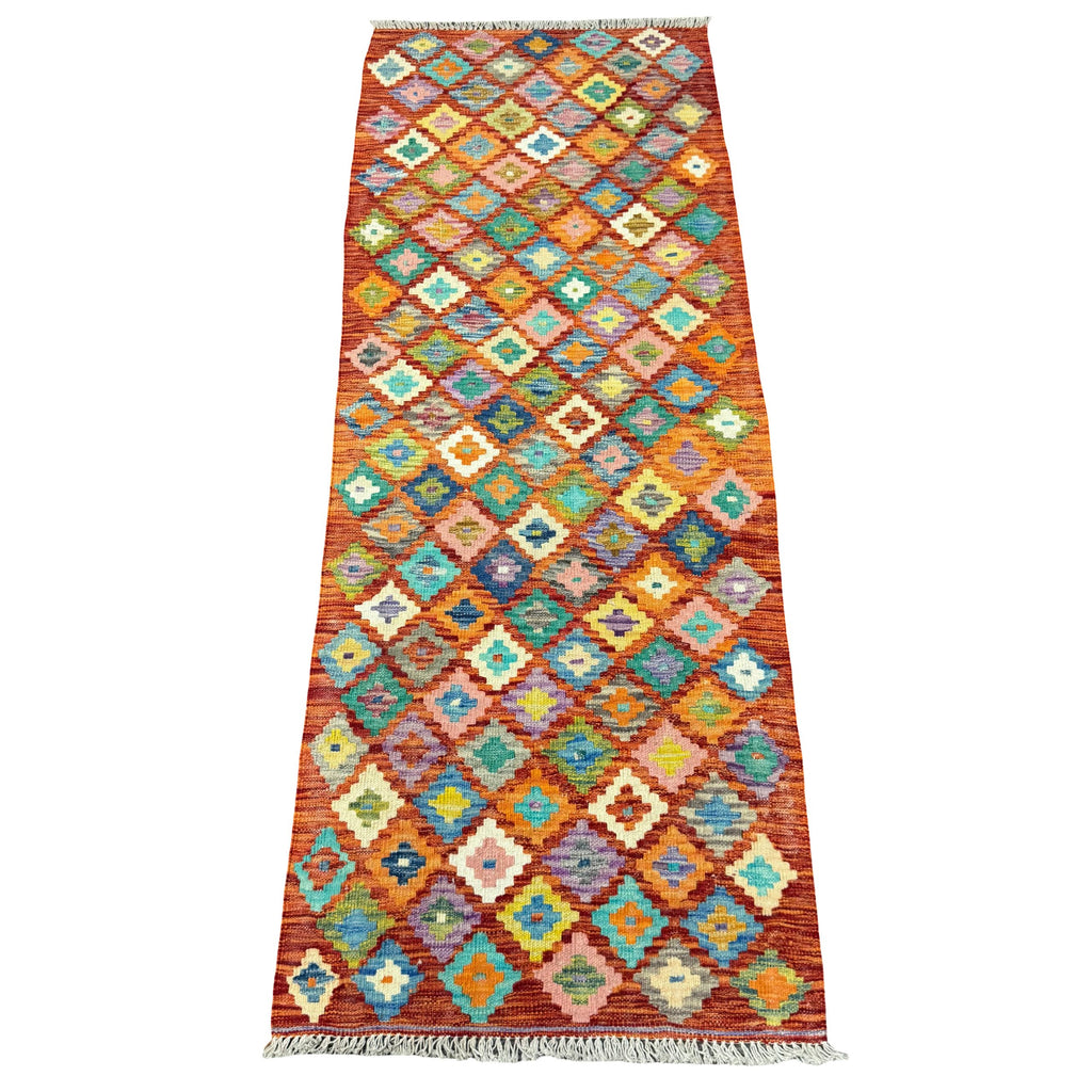 202 x 76 cm Hand-Woven Afghan Kilim Runner Rug – Wool Flatweave