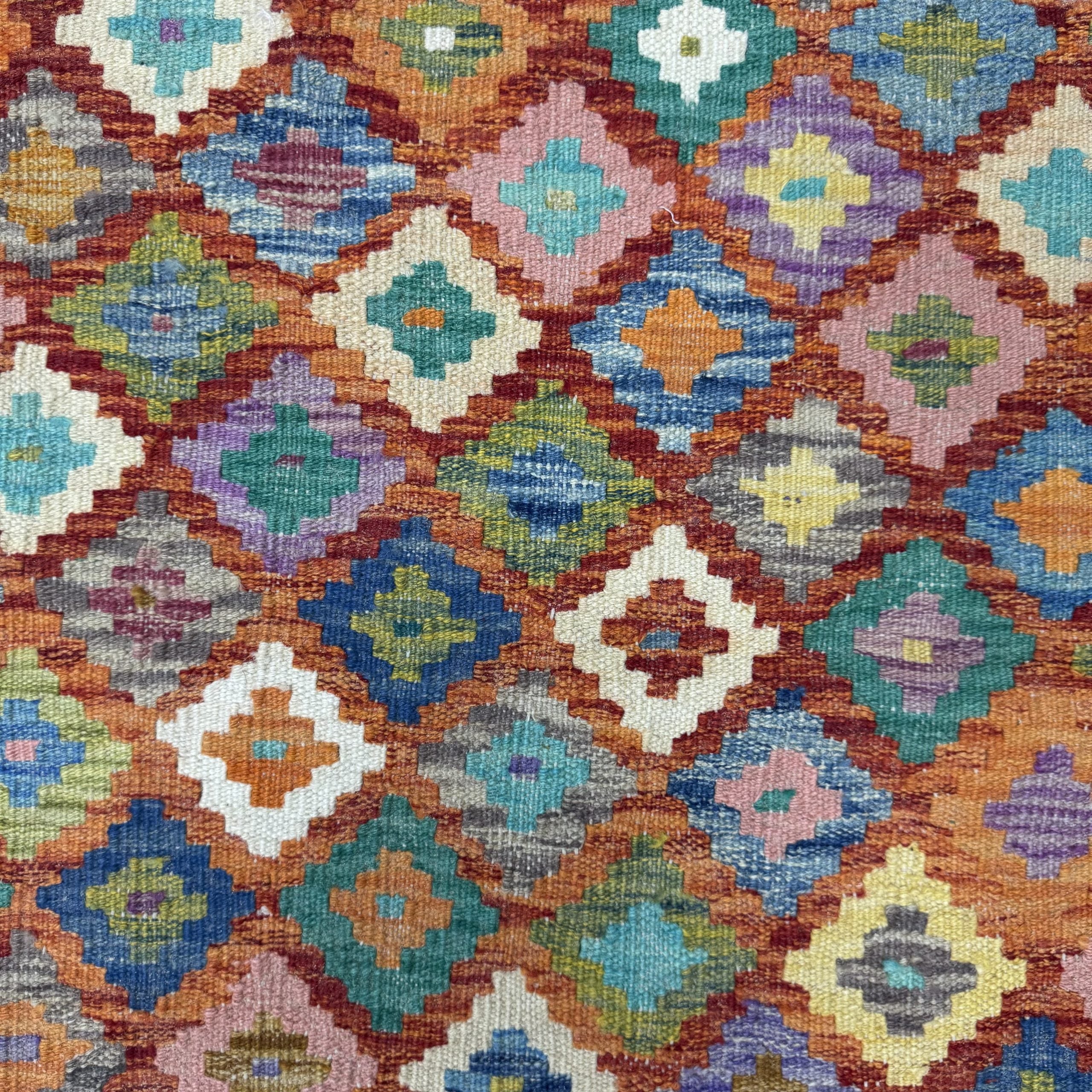 202 x 76 cm Hand-Woven Afghan Kilim Runner Rug – Wool Flatweave