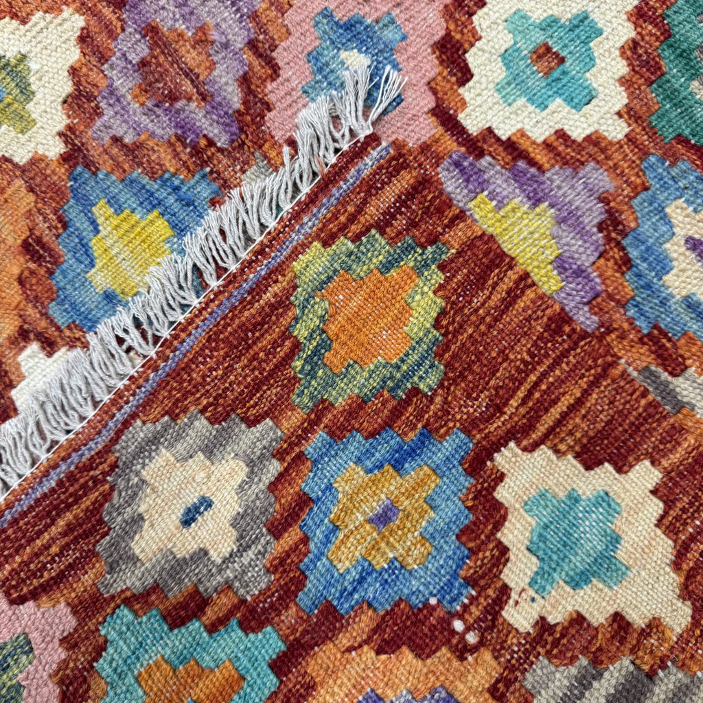 202 x 76 cm Hand-Woven Afghan Kilim Runner Rug – Wool Flatweave