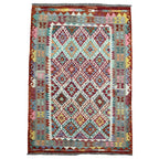 215 × 152 cm Hand-Woven Afghan Kilim Rug – Wool Flatweave