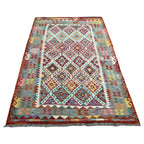 215 × 152 cm Hand-Woven Afghan Kilim Rug – Wool Flatweave