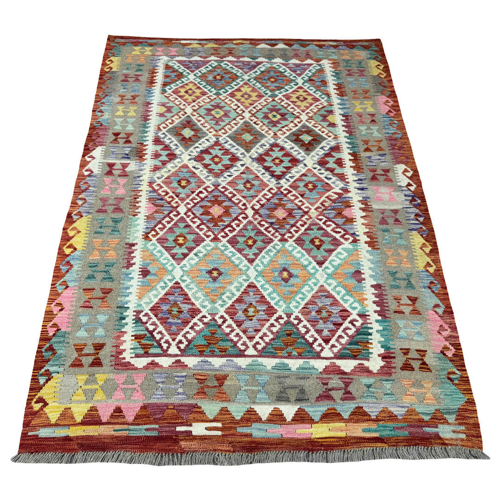 215 × 152 cm Hand-Woven Afghan Kilim Rug – Wool Flatweave