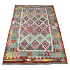 215 × 152 cm Hand-Woven Afghan Kilim Rug – Wool Flatweave