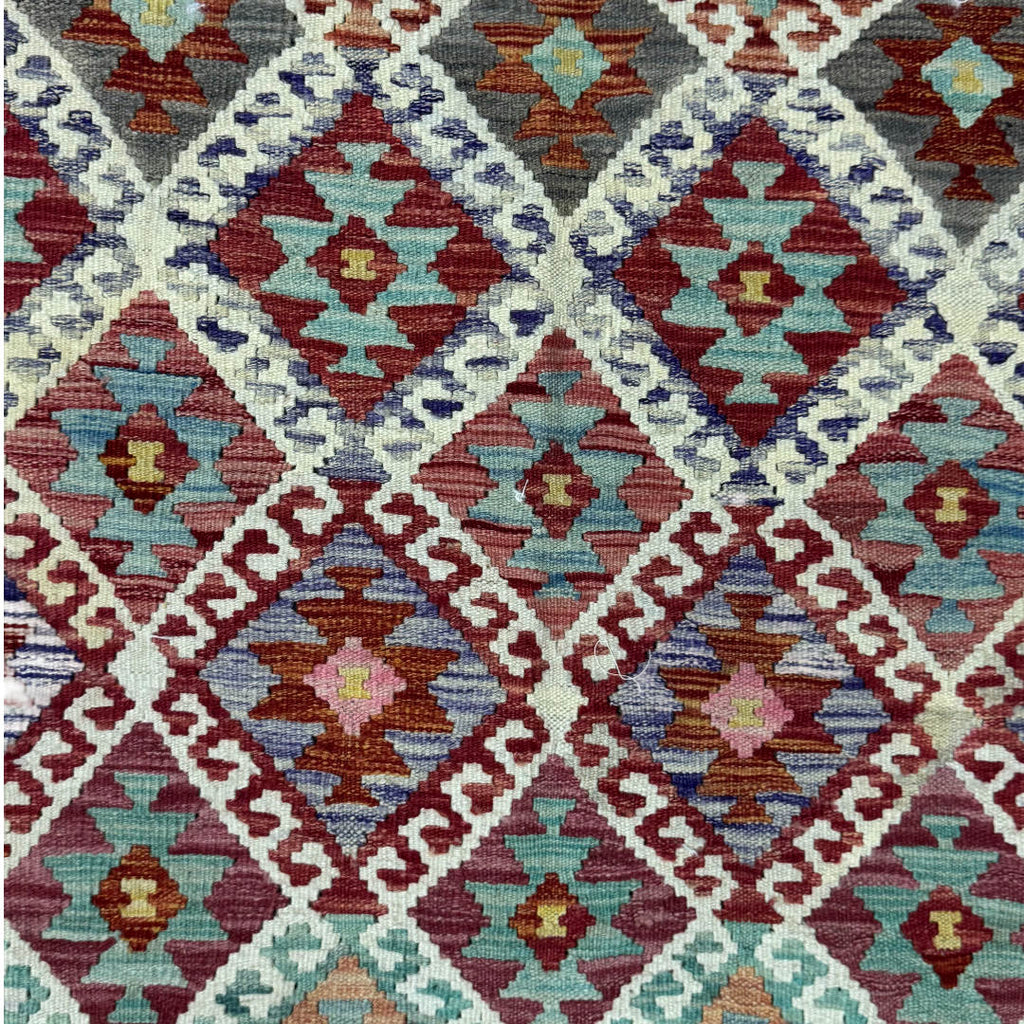 215 × 152 cm Hand-Woven Afghan Kilim Rug – Wool Flatweave