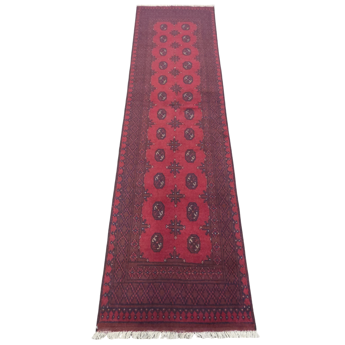 282 x 76 cm Hand-Knotted Red Afghan Akche Runner Rug