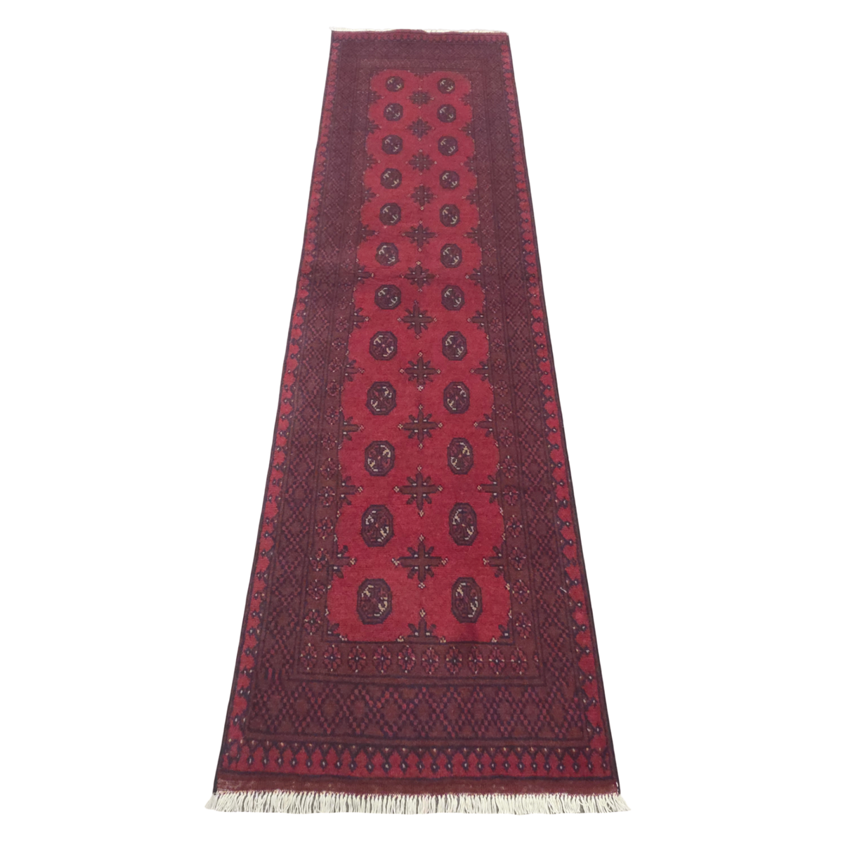 282 x 76 cm Hand-Knotted Red Afghan Akche Runner Rug