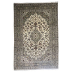 300 x 198 cm Hand-Knotted Persian Floral Kashan Cream Rug