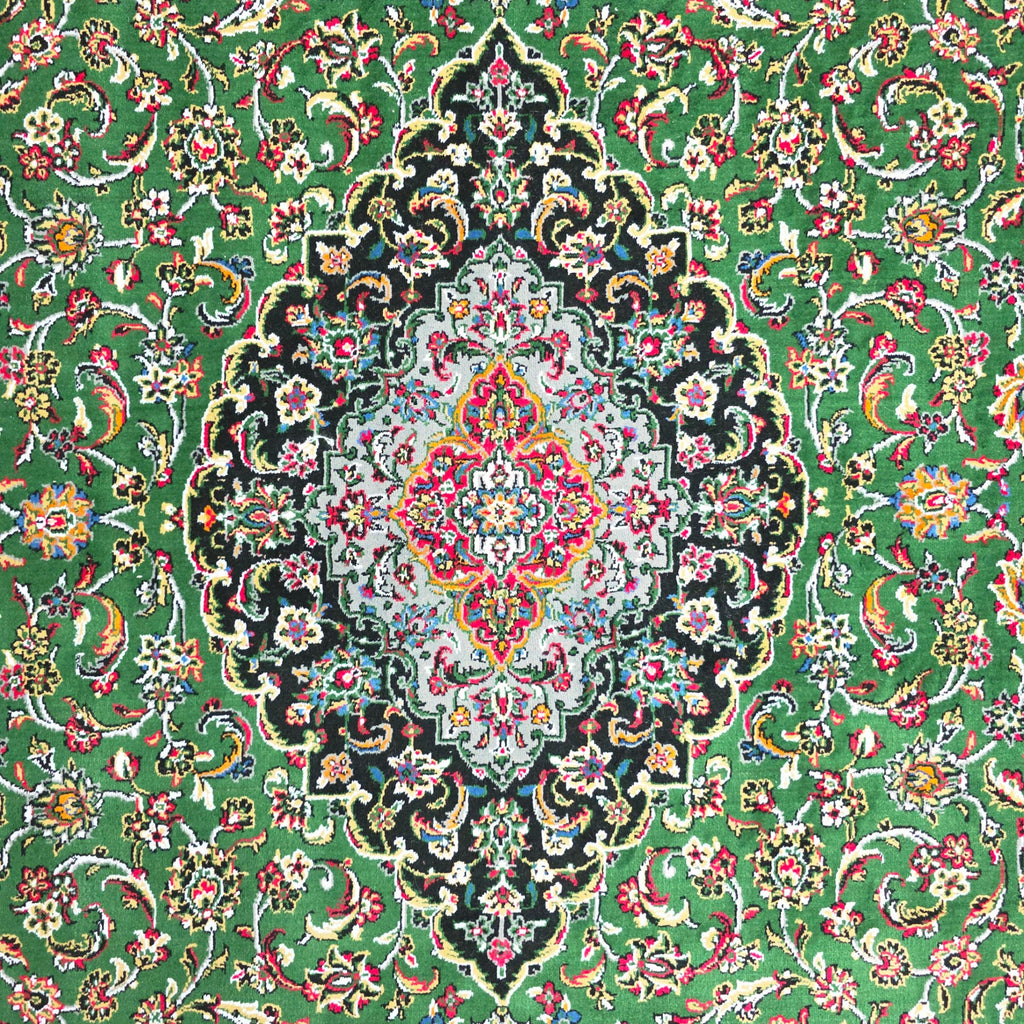 300 x 200 cm Persian Green Kashan Rug, Floral Medallion